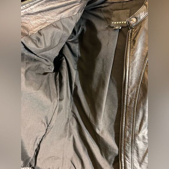 Trouve Black Quilted Bomber Jacket leather houndstooth zip up moto classic S - Picture 15 of 15